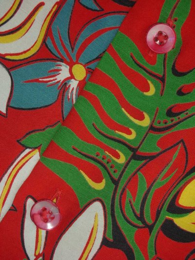 画像2: 1950'S JANTZEN FLOWER PRINTED RED RAYON HAWAIIAN SHIRT /M