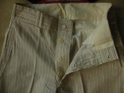 画像2: 1930'S DEADSTOCK BARTEL SIDE ADJUST BELTS COTTON STRIPE TROUSERS SIZE/27X29