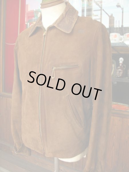 1930'S UNKNOWN GROMET/BALL CHAIN ZIPPER NUBUCK SPORTS JACKET