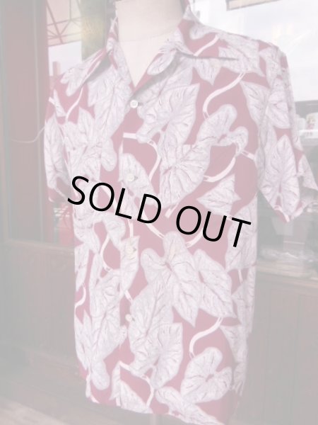 画像1: 1950'S MANHATTAN LEAVES PRINTED RAYON HAWAIIAN SHIRT SZ/M (1)