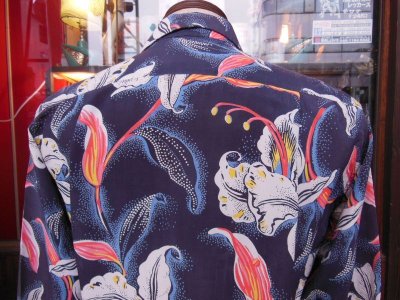 画像2: 1950'S HOLLYWWOD RAMBLER NAVY HAWAIIAN SHIRT L/S/SZ/SMALL