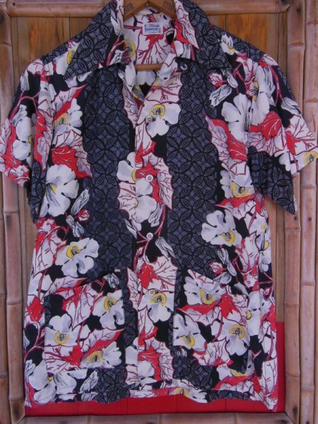 画像1: 1950'S FLORIDA SUNWEAR FROWER BORDER RAYON HAWAIIAN SHIRT SZ/S (1)