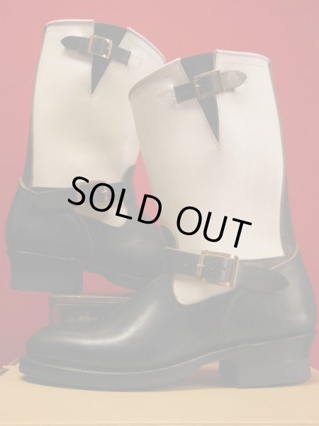 画像4: Attractions 新型 Lot.444 ENGINEER BOOTS（HORSE BUTT）エンジニアブーツ/BLACKXWHITE/限定ブラスバックル/9D (4)