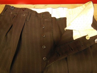 画像1: 1930'S CUSTMODE CLOTHES DARK BROWN PINSTRIPE DOUBLE BREAST SUIT 