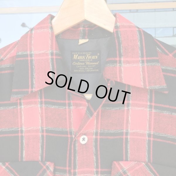 画像1: 1950'S MARK TWAIN RED,WHITE PLAID ACRYLIC WOOL SHIRT SZ/SMALL (1)