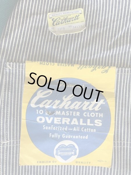 画像1: 1950'S DEADSTOCK CARHARTT  HICKORY STRIPE OVERALLS W/TWO TONE TOOL APRON 34X32 (1)