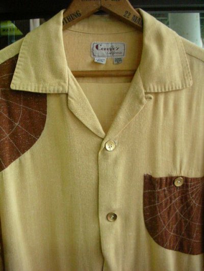 画像1: 1950'S COFFEE'S SPIDER WEB POCKET RAYON SHIRT SZ/L