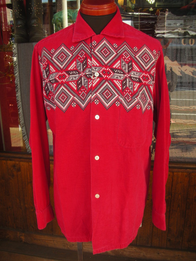 1950'S TOWNCRAFT PRINTED CORDUROY SHIRT SZ/M - ROCK-A-HULA Vintage