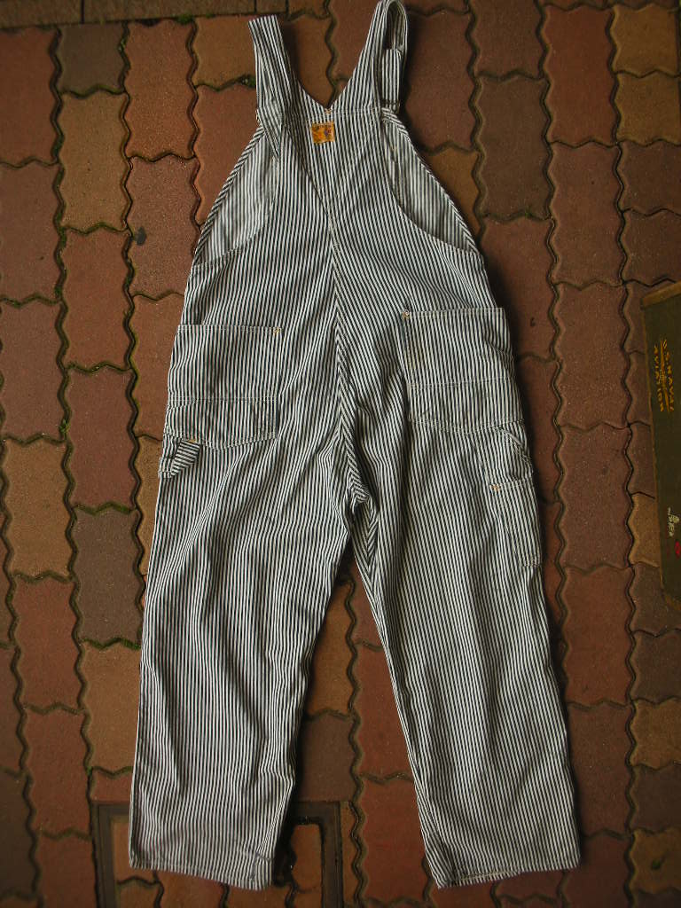 1950'S CAN'T BUST'EM HICKORY STRIPE OVERALLS 38X30 - ROCK-A-HULA