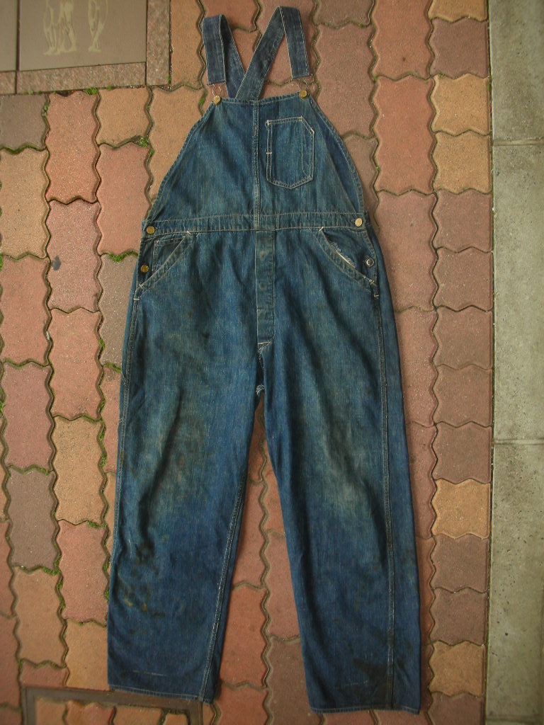 1920'S〜 UNKNOWN ONE POCKET LOW BACK OVERALLS 38X31 - ROCK-A-HULA 