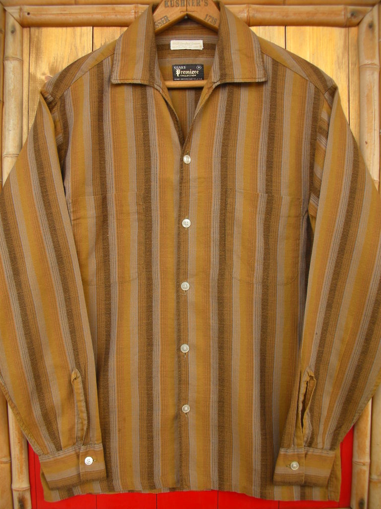 1960'S SEARS ITALIAN COLLAR COTTON STRIPE SHIRT SZ/S - ROCK