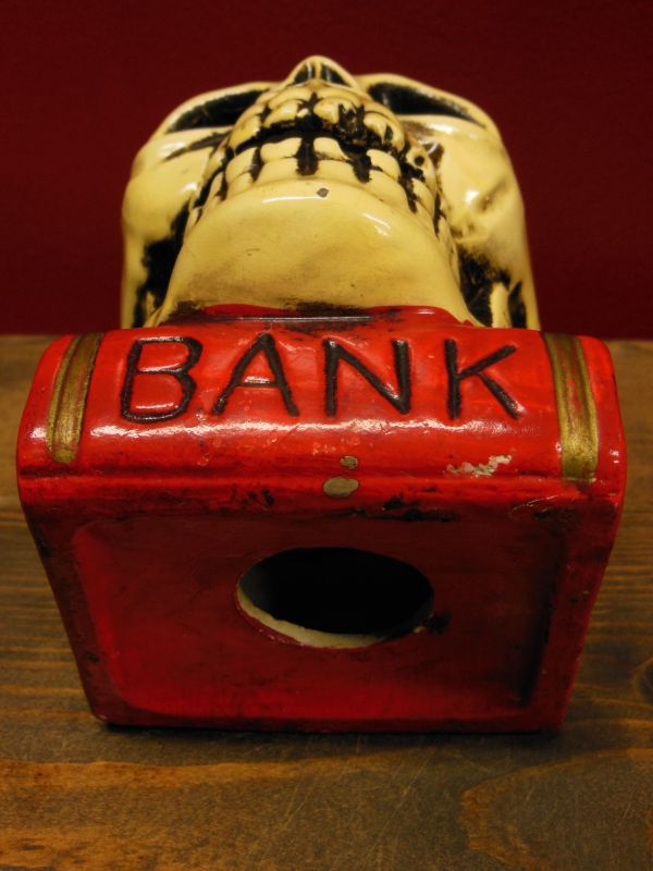 1950'S〜 SKULL ON BOOK BANK ヴィンテージ陶器製スカル骸骨貯金箱1 