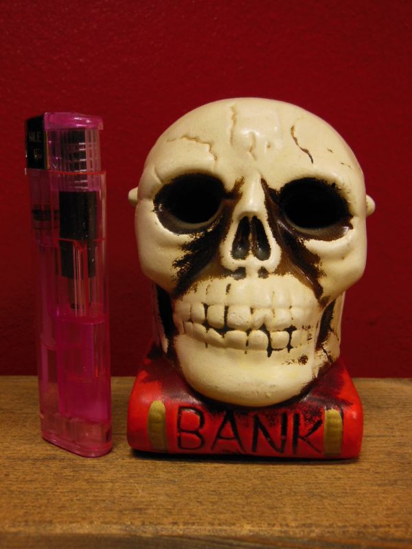 1950'S〜 SKULL ON BOOK BANK ヴィンテージ陶器製スカル骸骨貯金箱4(小