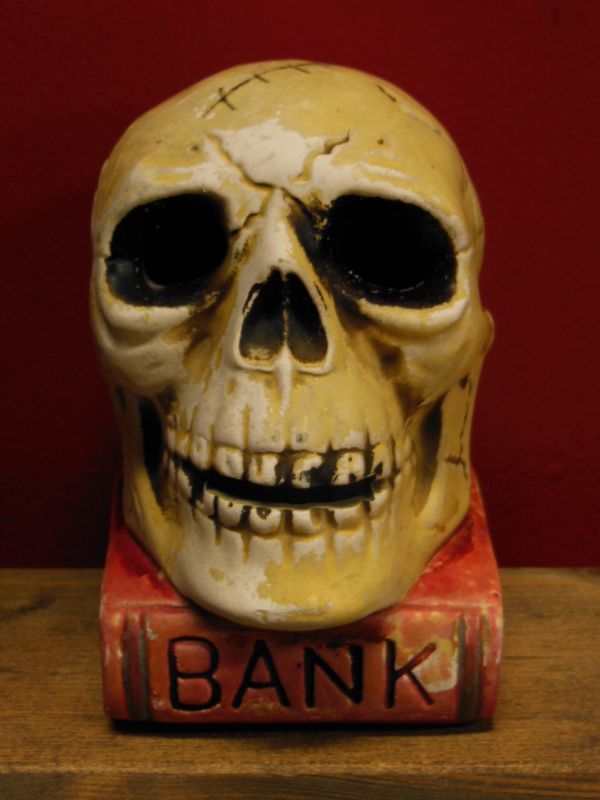 1950'S〜 SKULL ON BOOK BANK ヴィンテージ陶器製スカル骸骨貯金箱2 ...