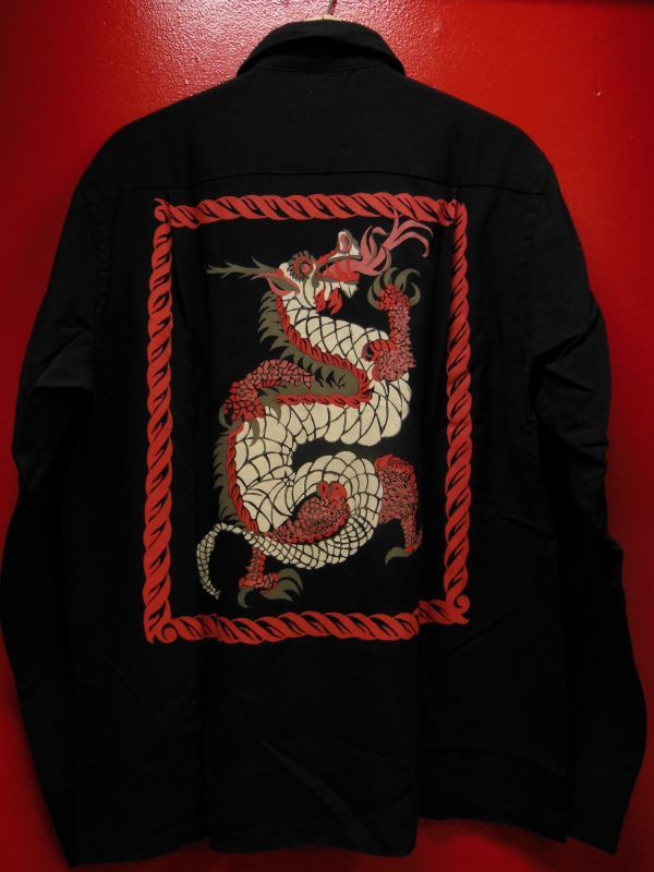 The Groovin High Vintage Style 50'S Dragon panel Box Shirt Long Sleeves / ドラゴンパネル/黒/L - ROCK-A-HULA Vintage Clothing