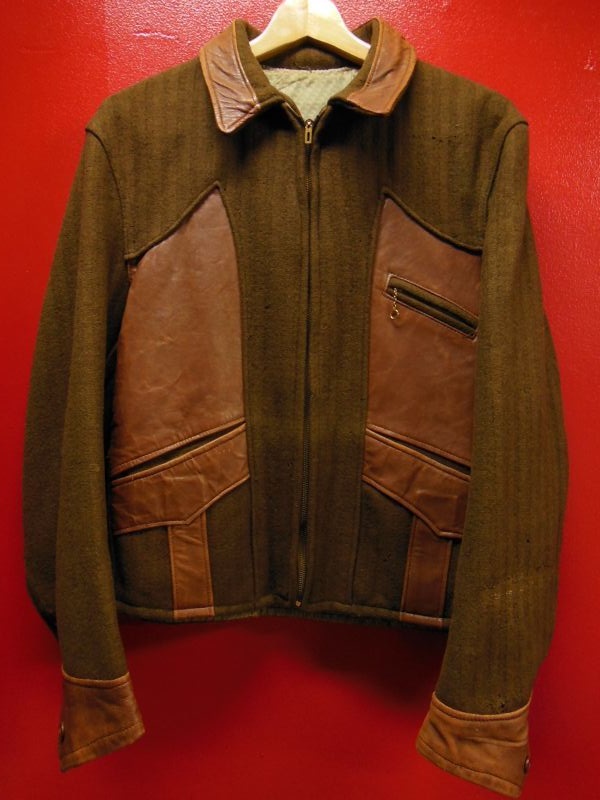 1940'S UNKNOWN WOOL X LEATHER TWO TONE PANEL SPORTS JACKET - ROCK ...