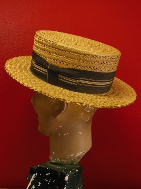 Vintage Premier boater hat カンカン帽 7 1/8リボン54cm