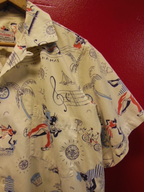 1950'S〜 NASSAU IN THE BAHAMAS PRINTED COTTON LEISURE SHIRT SZ/M ...