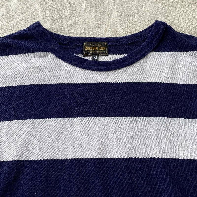 The GROOVIN HIGH Vintage Style Ringer Cotton Stripe T-Shirt Navy/White