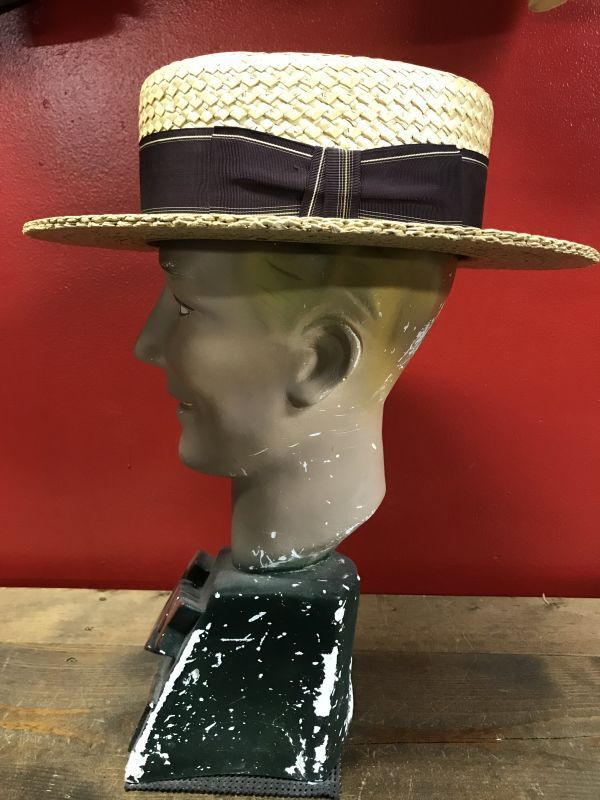 1940'S STETSON Medalist STRAW BOATER HAT/7-1/8 (57cm)ビンテージストローボーターハットカンカン帽