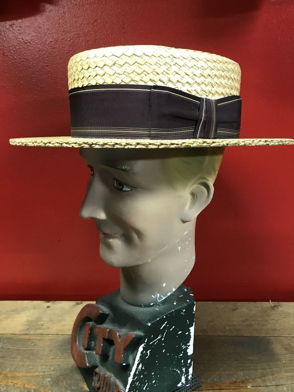 1940'S STETSON Medalist STRAW BOATER HAT/7-1/8 (57cm)ビンテージストローボーターハットカンカン帽