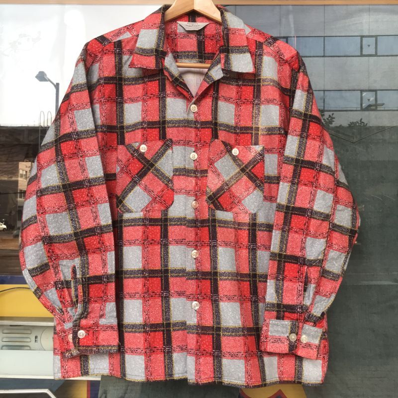 50's Print flannel shirts s-2026アメリカ