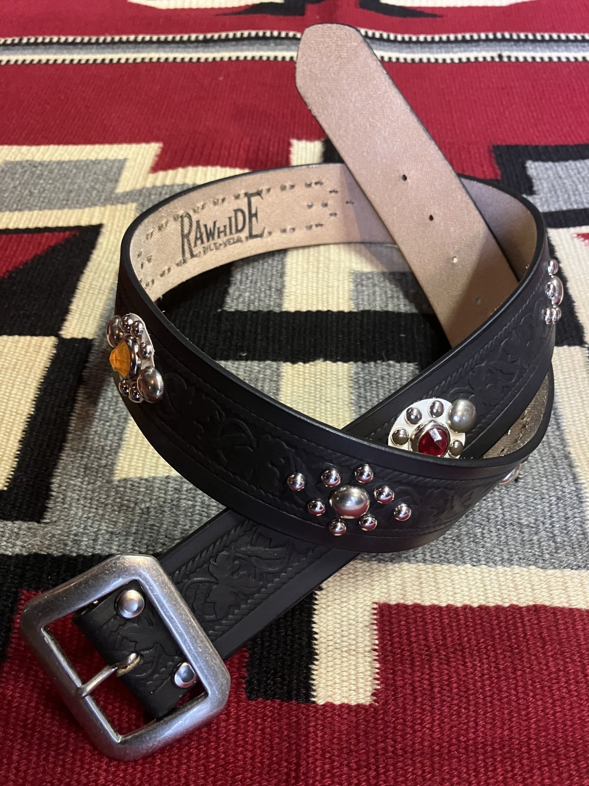 RAWHIDE STUDDED & JEWELED BELT サイズ34 RAWHIDE STUDDED & JEWELED BELT LOT-149/ 1-3/4