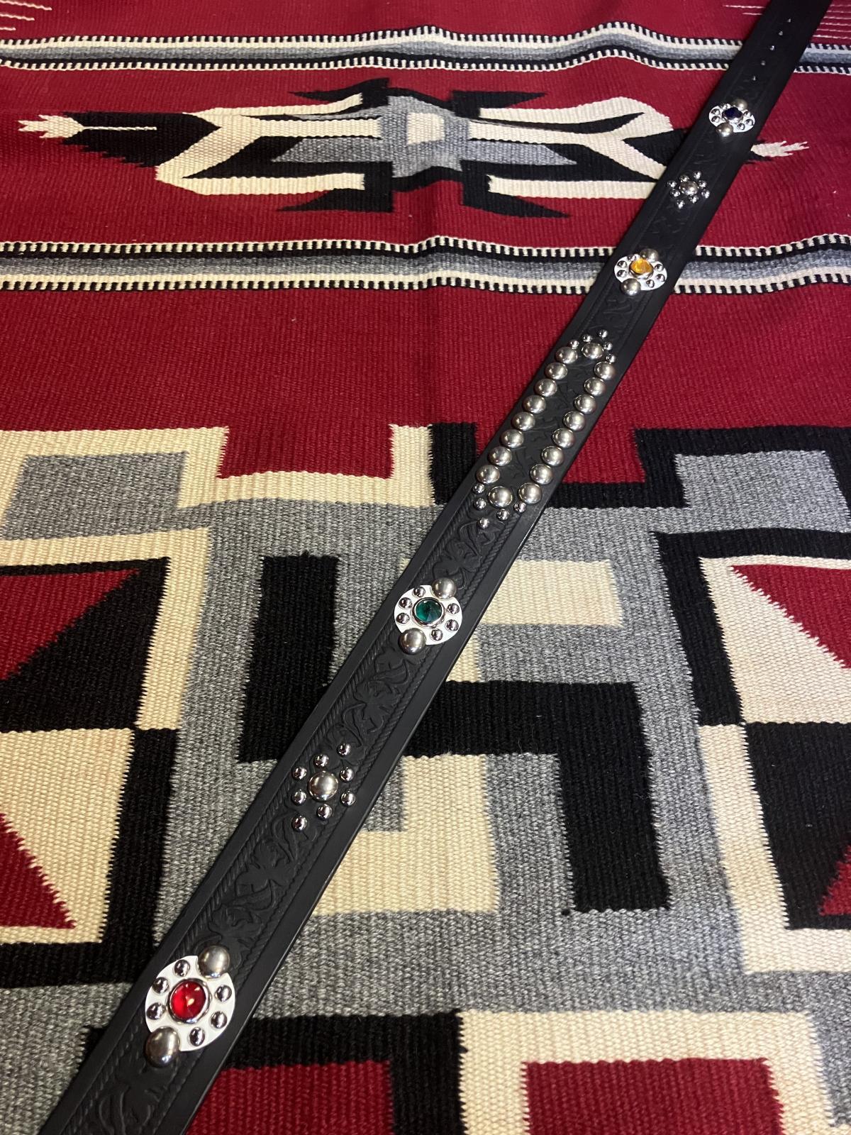 RAWHIDE STUDDED & JEWELED BELT LOT-149/ 1-3/4